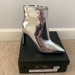 Silver Chrome heeled booties